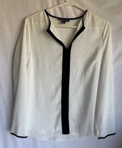 Primary Blouse Off White Black Trim Women’s Size 8 Sheer - Picture 1 of 3