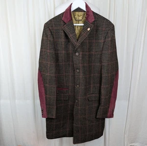 Gibson London Overcoat Tweed 100% Wool Corduroy Dogtooth 42R Peaky Classic Brown - Picture 1 of 22