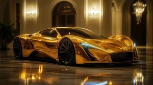 Futuristic Gold-Color Sports Car Poster A3 size 29.7x42cm Semi-Gloss poster only - Picture 1 of 1