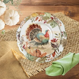Potters Studio Dinner & Salad Plates NEW Turkey Thanksgiving Harvest Fall Set 4 - Picture 1 of 4