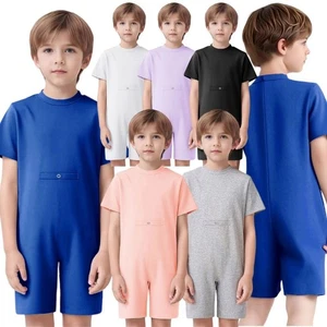 Unisex Kids Jumpsuit Short Sleeve Bodysuit Adaptive Clothing Romper Playwear - Picture 1 of 44