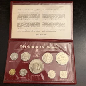 Münzen der Bahamas 1974 | Stempelglanz 9 Münzen Präparat Set - Bild 1 von 3