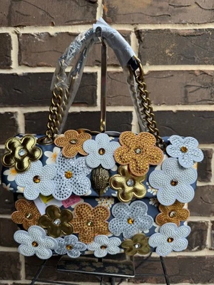 NWT $295 Kurt Geiger Kensington Daisy Shoulder Bag Crossbody Pale Blue Multi - Image 1 of 4