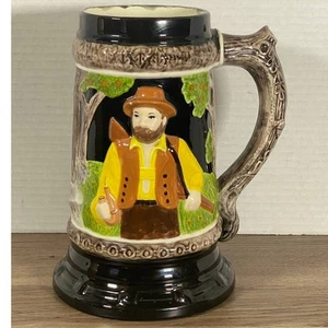 Vintage Germany Keramik Mann Hirsch Markenlos Großer Bierstein Krug Handbemalt - Bild 1 von 12
