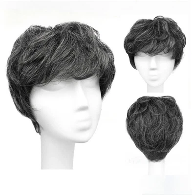 Peluca completa ondulada con remolino gris gris blanco talla libre 100 % cabello humano para mujer Foto 1 de 4