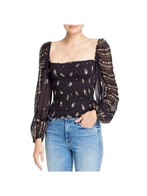 Top corto DOLAN para mujer negro puños elásticos manga globo cuello cuadrado cóctel S Foto 1 de 4