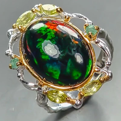 Vintage ring 5 ct Natural Black Opal Ring 925 Sterling Silver Size 7 /R442644 - Image 1 of 4
