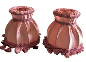 Pair X2 Rouge Pink Rare French 1970 Vintage Tassel Wall Light Shades Clip On - Picture 1 of 11
