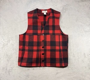 Filson Mackinaw Cruiser 100%Wool Vest Mens44 Red Black Buffalo Plaid Made In USA - Picture 1 of 5