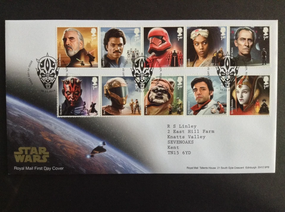 GB QEII 2019 Star Wars Set on Typed Address First Day Cover - Maulden S/H/S - Image 1 of 1