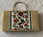 Vintage Lou Taylor Miami Gold Art Deco Frame Box Bag Purse Fabric Tapestry  