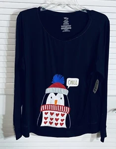 SECRET TREASURES Sleepwear PJs Pajama Top Chill Penguin M 8-10 Women New - Picture 1 of 10