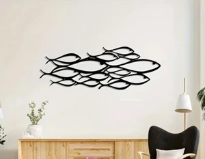 NEW! Black School of Fish Metal Hanging Wall Art Home Decor Office Living Room - Picture 1 of 3