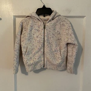 Girls Gap Size 4 Long Sleeve Front Zip Cardigan Hoodie Ivory With Pastel Flecks - Picture 1 of 7