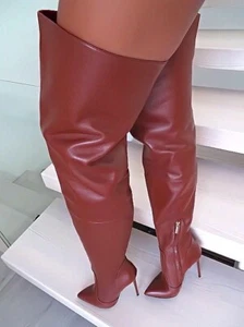 1969 Made in Italy Stiletto High Heels Leather Over The Knee Pigalle Boots Br... - Picture 1 of 12