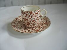 19th century Porcelain demitasse cup & saucer brown rust floral Chintz w gold 