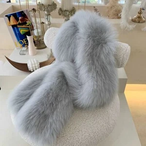 100% Real Fox Fur Scarf Shawl Women's Fur Scarf Double-sided Knitted Fur Collar - Picture 1 of 18