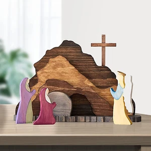 Easter Scene Wooden Décor Empty Tomb & Cross Resurrection Set for Home & Office - Picture 1 of 12