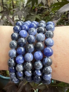 Sodalite Crystal Beaded Bracelet 8mm +Throat Chakra / Calming / Harmony - Picture 1 of 6