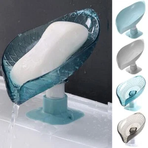 Bathroom Leaf Shape Drain Soap Box Dish Holder Storage Soap Saver-Holder-Suction - Picture 1 of 14