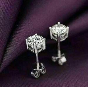 2Ct Lab Created Diamond Solitaire Stud Earrings 14k White Gold Plated - Picture 1 of 4