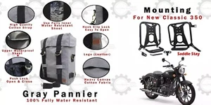Fit For Royal Enfield "New Classic 350 Grey Pannier Bag Pair With Mounting" - Picture 1 of 16