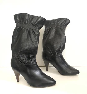 ALDO Womens Size 5 EUR 35 Black Leather Slouch Vintage Style Fashion Boots - Picture 1 of 5