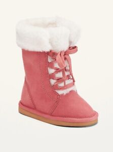 Old Navy Toddler Girls Deer Critter Faux Suede Sherpa Lined Boots Size 7