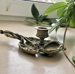 Antique Candlestick Century Brass Bronze Holder Candle Holders 18th/19th Rare - Picture 1 of 4