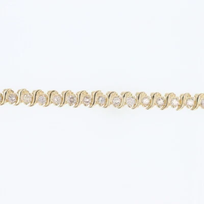 Brazalete de tenis de oro amarillo de 14 k de 7,97 gramos de eslabones en S de diamantes redondos de 2,39 quilates en S de 7,5" Foto 1 de 4