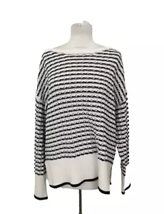 Crew Clothing Company Women's Jumper Size 12 White Mix Striped Logo New F1 - Picture 1 of 11