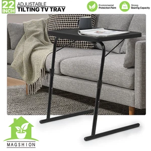 Black Folding Portable TV Tray Laptop Desk Adjustable Sofa Bed Side Dinner Table - Picture 1 of 12