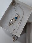 Sterling Silver JC925 Southwest Kokopelli Faux Turquoise Pendant Necklace Italy 