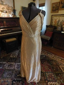 BEAUTIFUL GOLD GOWN WITH SPAGHETTI STRAP OFF SHOULDER SLEEVE FLOOR LENGTH S 14 - Picture 1 of 5