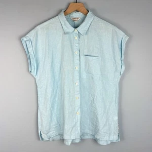 Orvis Women's Size Small Blue Linen Blend Short Sleeve Button Shirt Minimalist - Picture 1 of 6