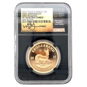 2017 1 OZ Gold Krugerrand NGC PF 70 UCAM 50th Anniversary First Releases Privy - Picture 1 of 4
