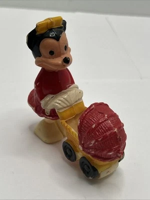 Vintage 1960s Disney Ramp Walker MINNIE MOUSE w/stroller baby carriage PULL TOY - Image 1 of 4
