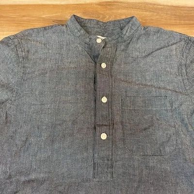 Club Monaco Mens Chambray Shirt Small Slim Fit Short Sleeve Band Collar - Image 1 of 4