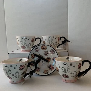 Potters Studio Halloween Ghost and Pumpkin Mug Dessert Plates Set NEW - Picture 1 of 2