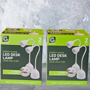 4 LED 19" tall Flexible Desk Lamps by Greenlite 4Lamps White Plug and Play Light - Picture 1 of 9