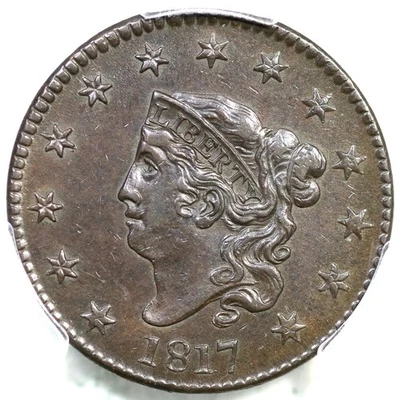 1817 N-2 R-3 PCGS AU 53 CAC Matron or Coronet Head Large Cent Coin 1c - Image 1 of 3