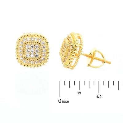 Aretes para hombre Hip Hop enchapados en oro helado en plata 10 mm 3D con tornillo trasero BE 064 Foto 1 de 4