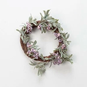 Frosted Purple Berry Wreath, Faux Birch Green Leaf Artificial Xmas Door Decor - Picture 1 of 1