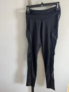 Kensie Black Spandex Leggings With Leather Trim - Picture 1 of 5