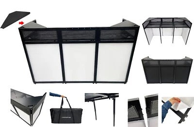 Mega 73" Ancho DJ Evento Fachada Blanco/Negro Scrim Booth Dos Mesas Esquineras Superiores Foto 1 de 4