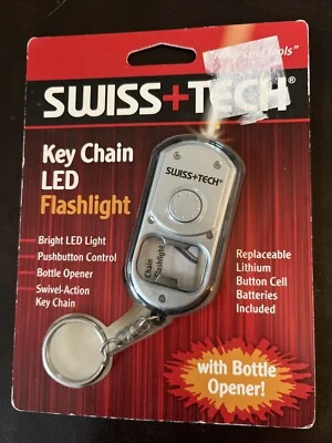 SWISS TECH KEY CHAIN LED FLASHLIGHT  NEW  PUSHBUTTON CONTROL  WITH BOTTLE OPENER - Image 1 of 3