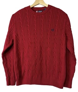 Chaps Ralph Lauren Sweater Mens medium Red Cable Knit Crew Neck Pullover Logo - Picture 1 of 5