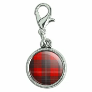 Plaid Red Gray Grey Pattern Antiqued Bracelet Charm with Lobster Clasp - Picture 1 of 3