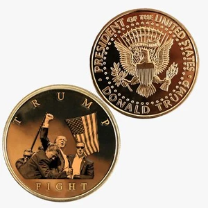 NEVER SURRENDER Trump Fight 2024 gold plated coin metal badge maga for fans - Picture 1 of 1