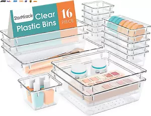 16 PCS Drawer Organizer Set, 5 Varied Size Bathroom and Kitchen Drawer Cabinet O - Picture 1 of 6